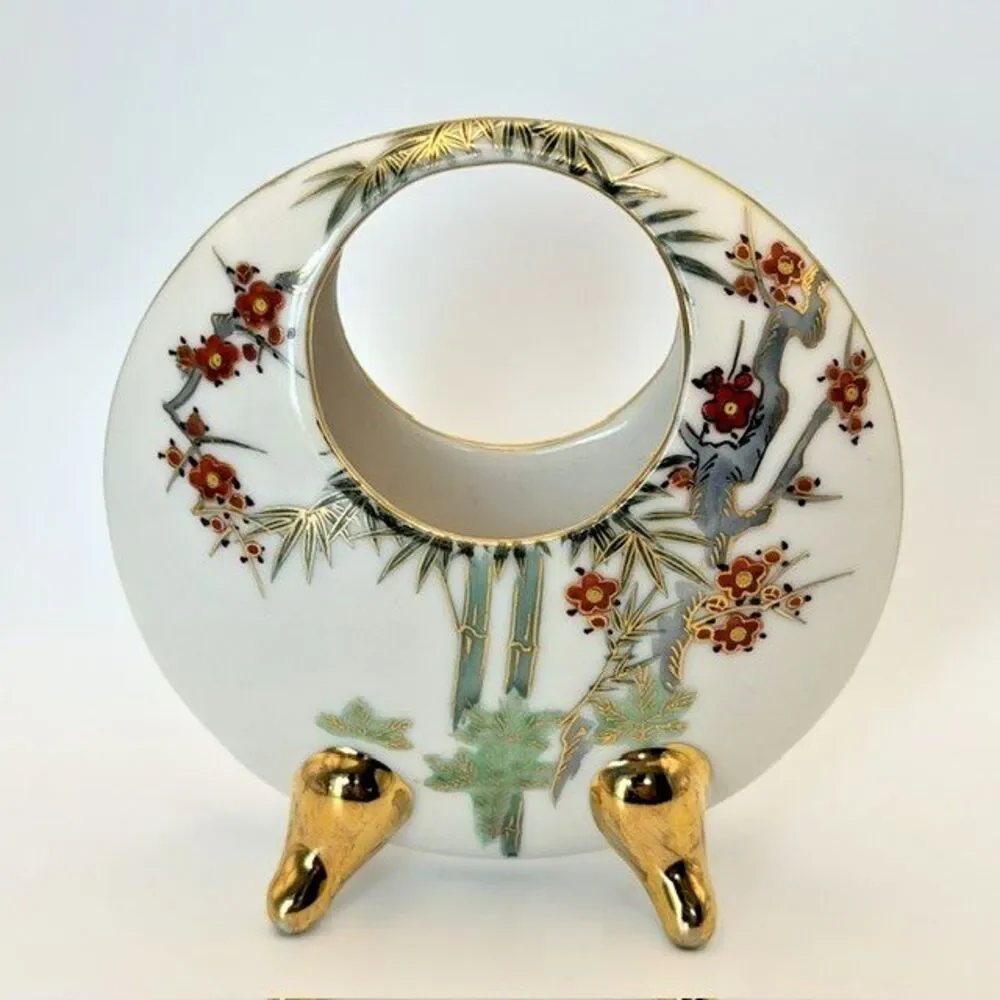 Japanese Satsuma Moon Vase HSK Seattle Hand Painted Porcelain 4.25